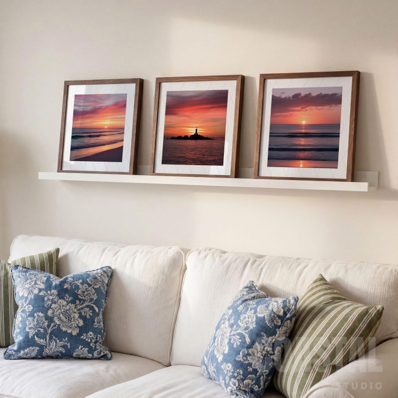 Coastal Sunset Prints Set | Lighthouse Ocean Beach Wall Art (Set of 3)