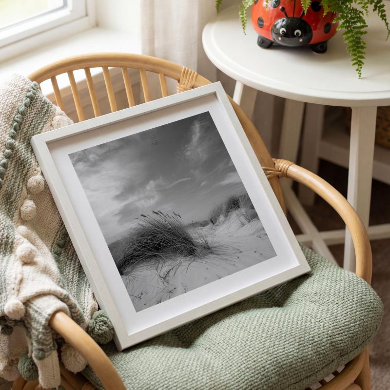 Black and White Sand Dunes Print | Coastal Grass Photography, Minimal Beach Wall Art