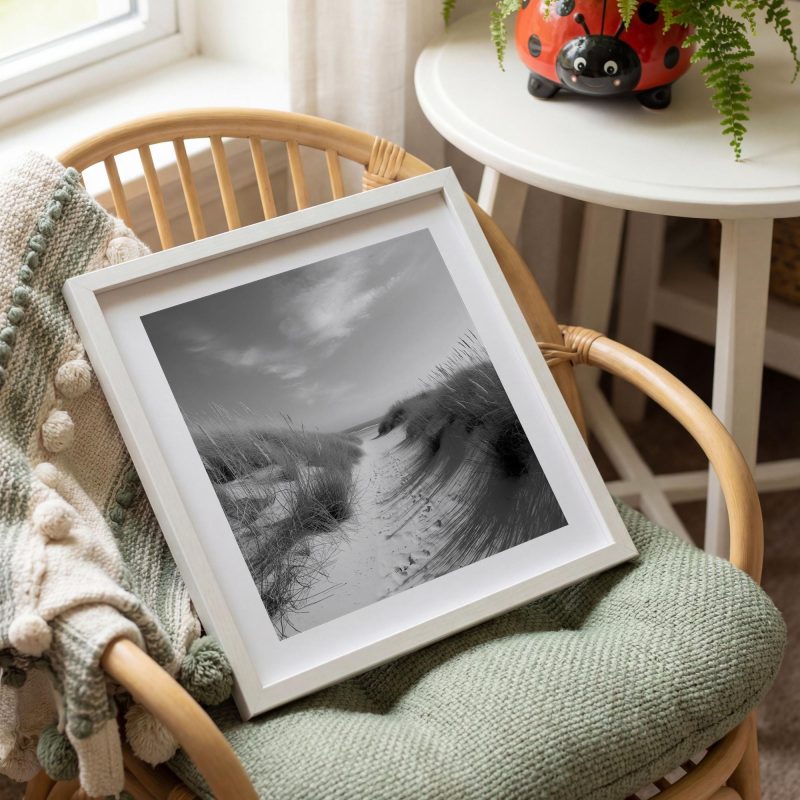 Black and White Coastal Path Print | Dune Footprints Photography | Minimal Beach Wall Art