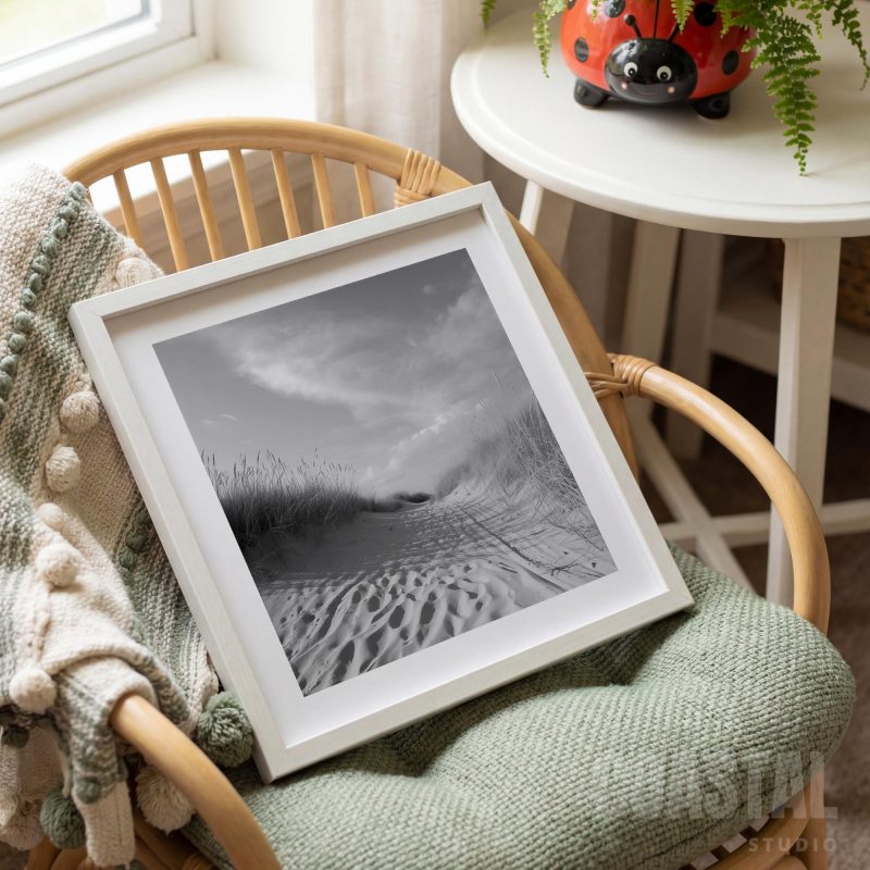 Black and White Coastal Path Print | Dune Footprints Photography | Minimal Beach Wall Art