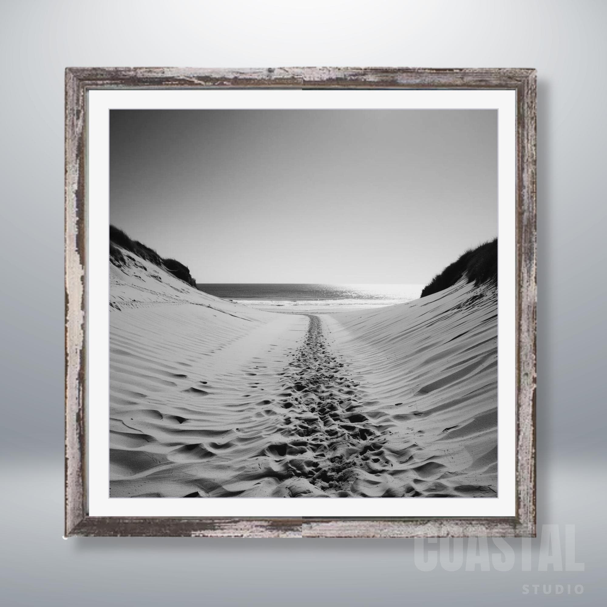 Black and White Beach Path Print | Coastal Dune Photography | Minimalist Seascape Wall Art - Image 3