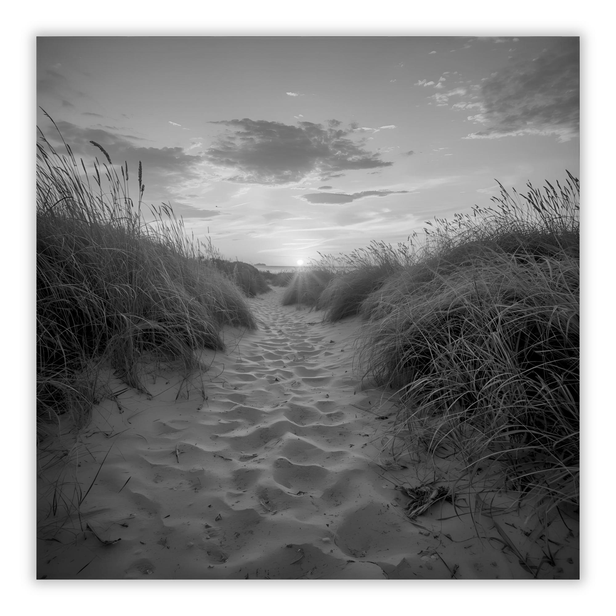 Black and White Beach Path Print | Coastal Dune Sunset Photography | Minimalist Seascape Wall Art - Image 5