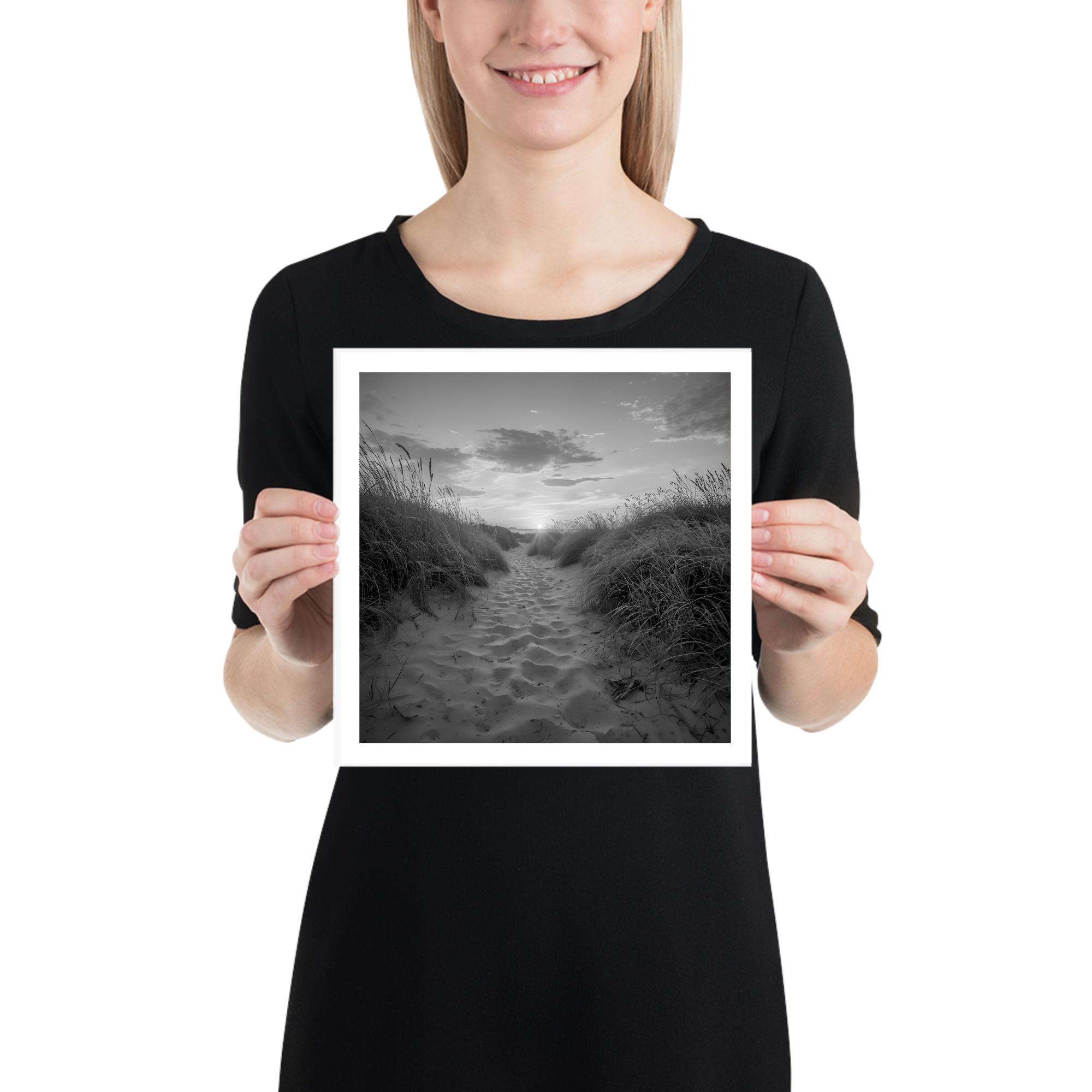 Black and White Beach Path Print | Coastal Dune Sunset Photography | Minimalist Seascape Wall Art - Image 6