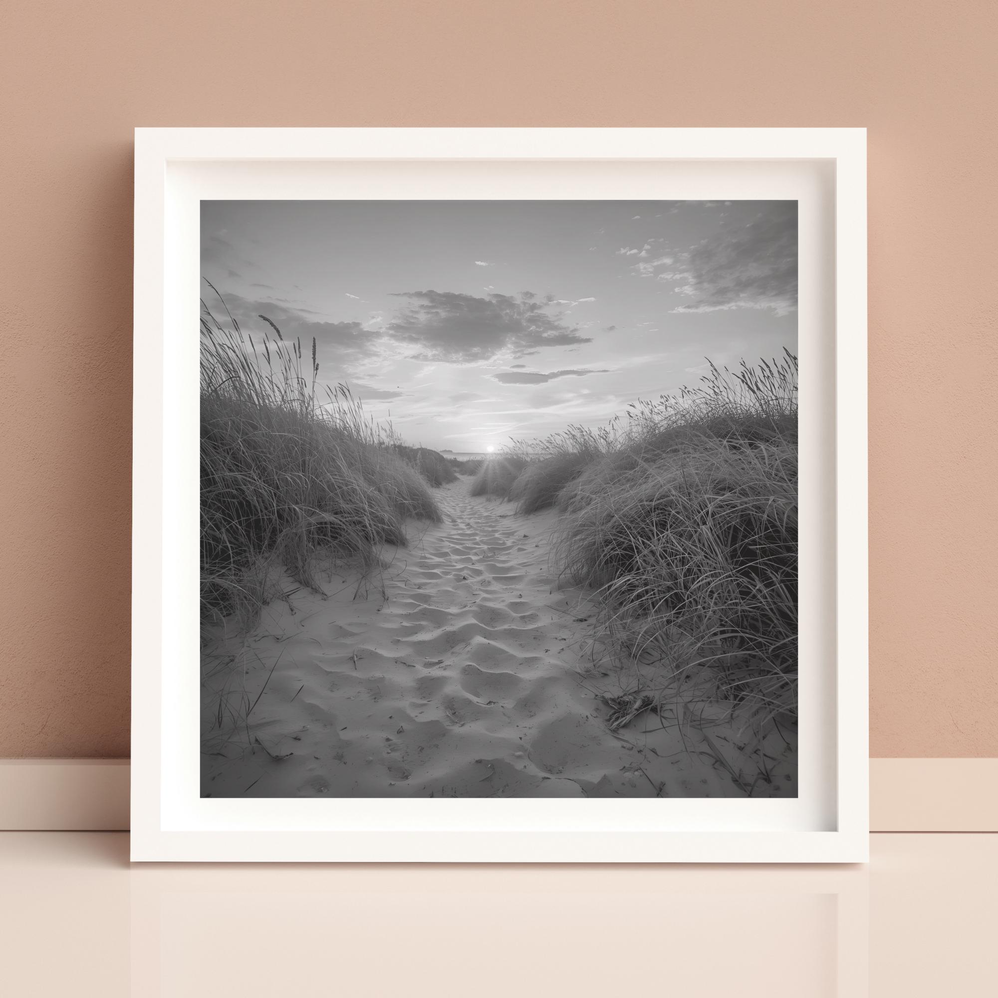 Black and White Beach Path Print | Coastal Dune Sunset Photography | Minimalist Seascape Wall Art - Image 10