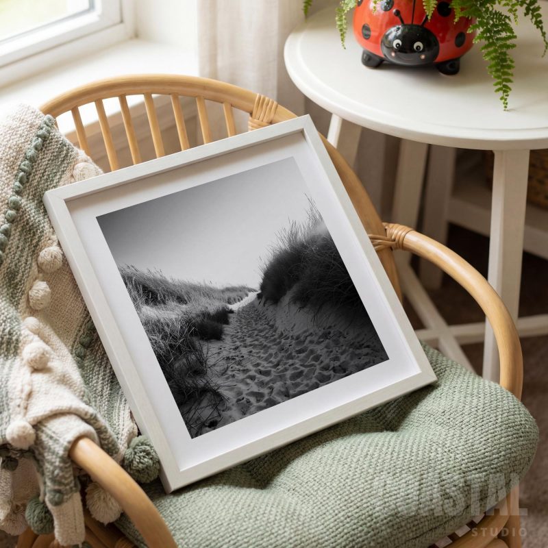 Black and White Dune Path Print | Coastal Sand Photography | Minimalist Seaside Landscape