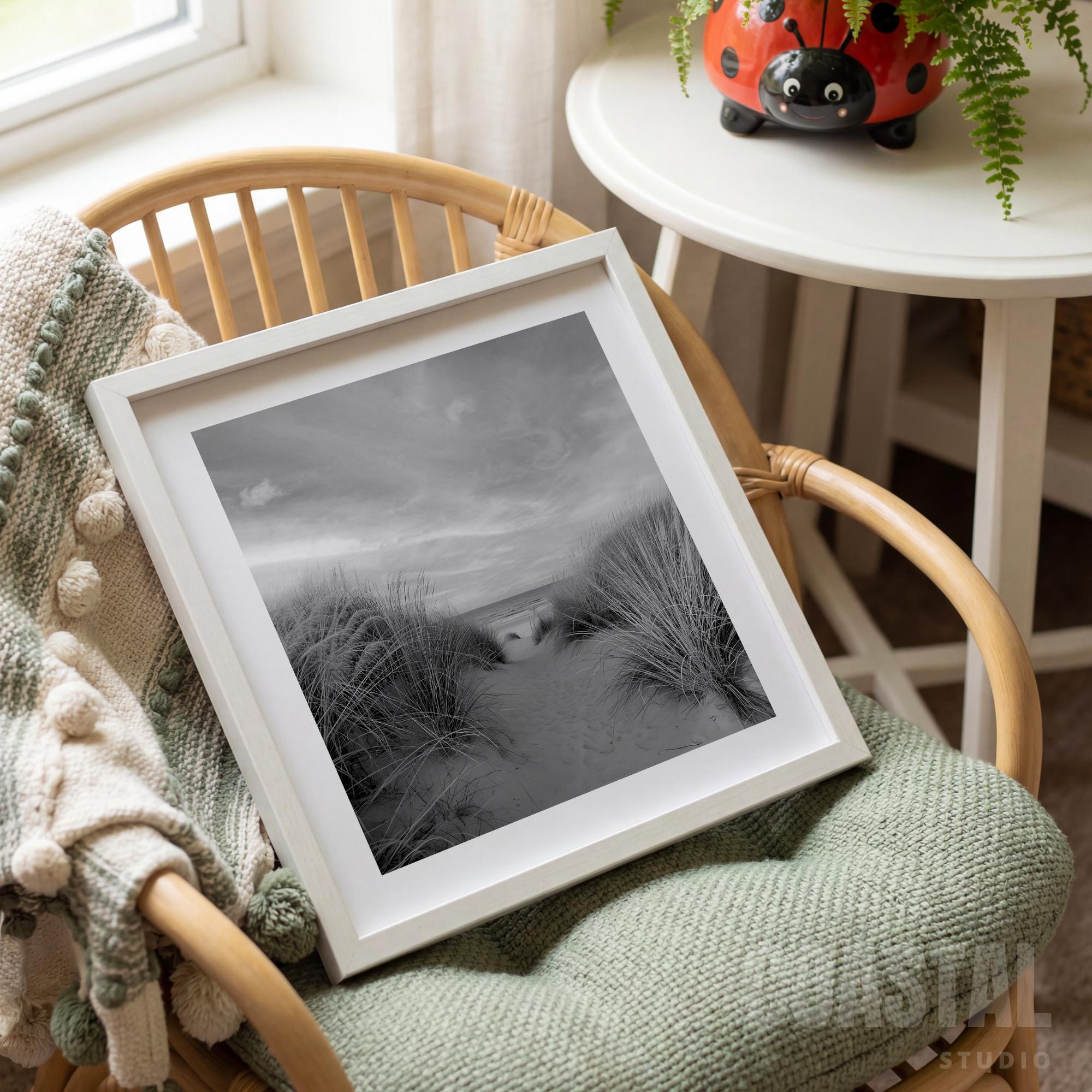 Black and White Coastal Dunes Print | Beach Path Seascape Photography | Minimalist Sand Decor