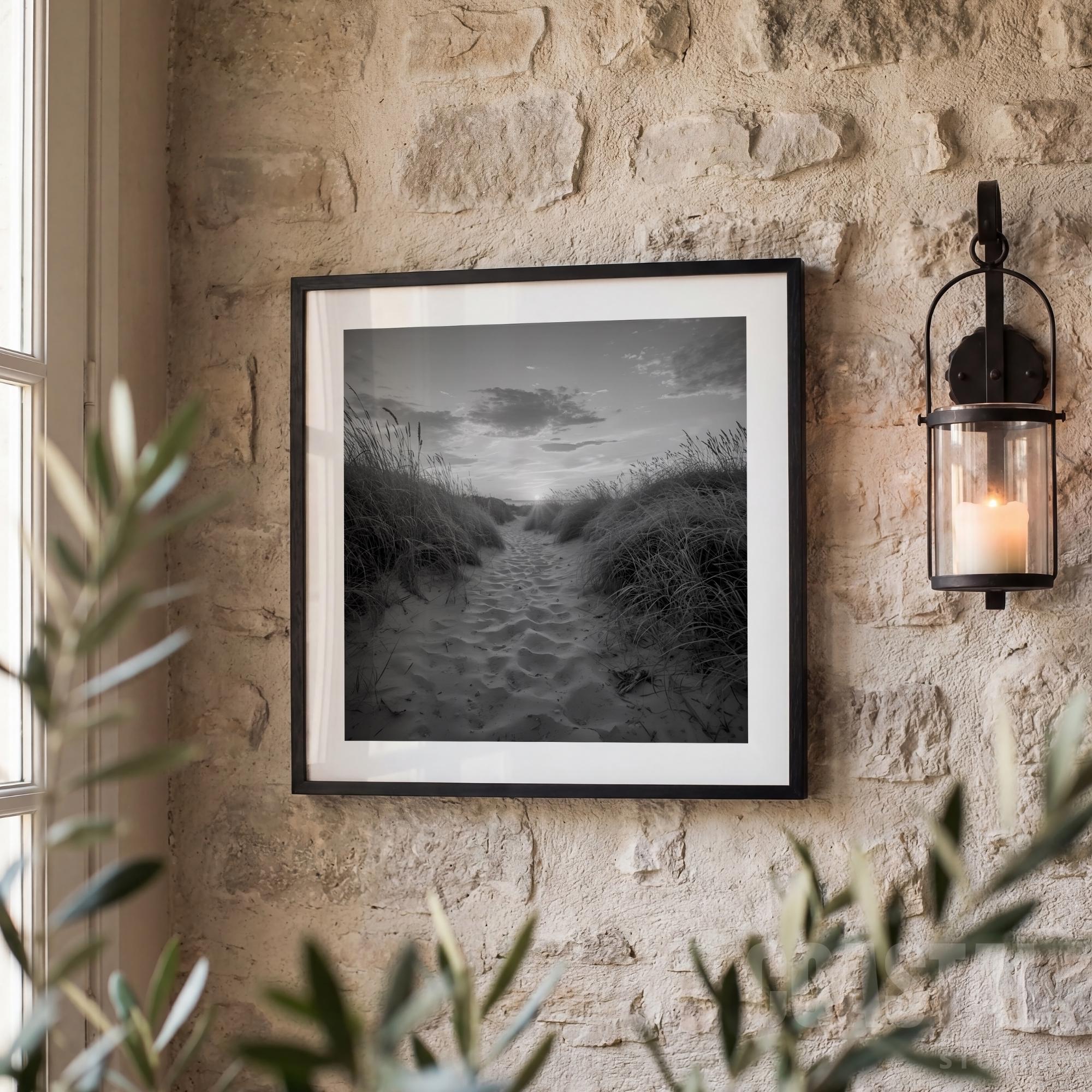 Black and White Beach Path Print | Coastal Dune Sunset Photography | Minimalist Seascape Wall Art - Image 2