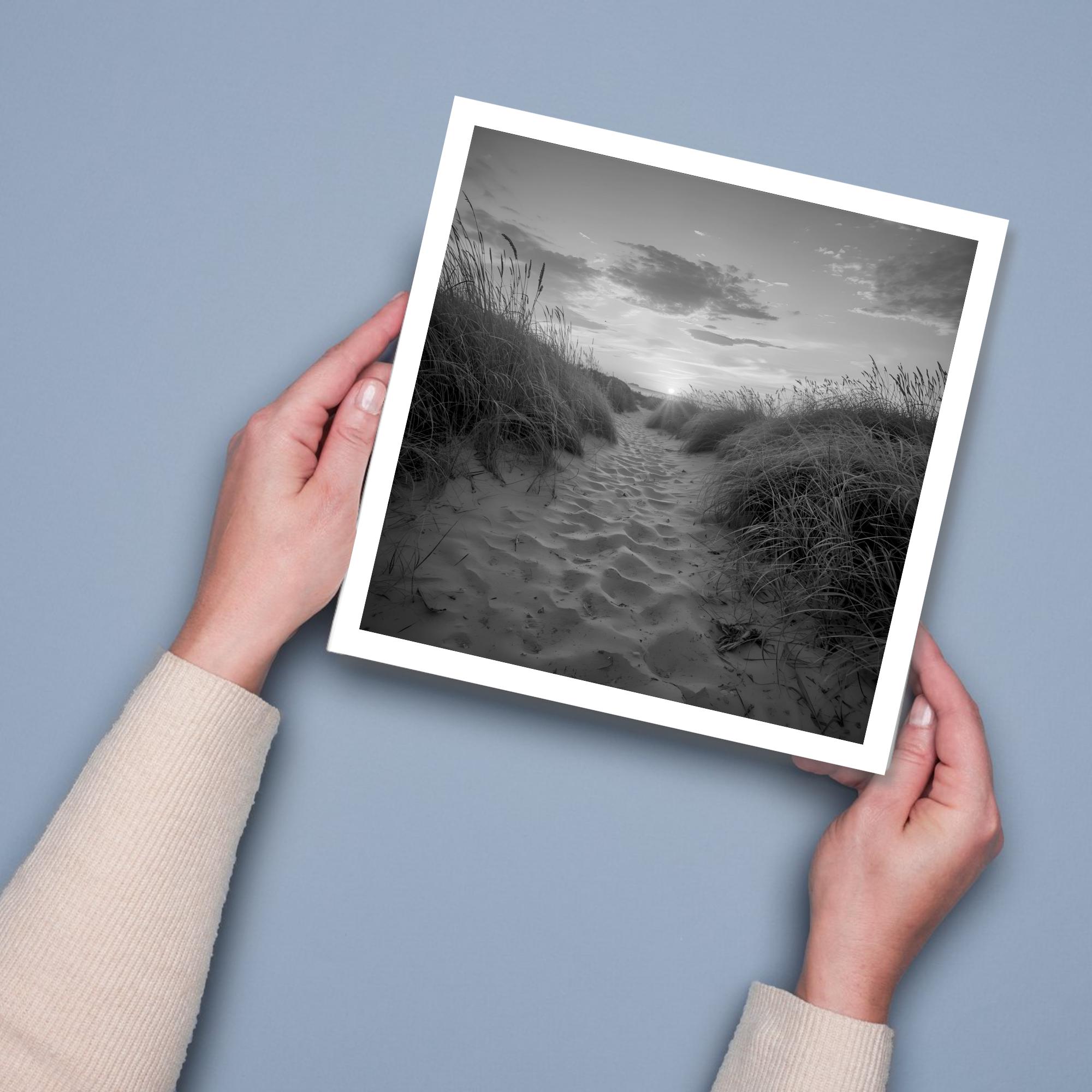 Black and White Beach Path Print | Coastal Dune Sunset Photography | Minimalist Seascape Wall Art - Image 8