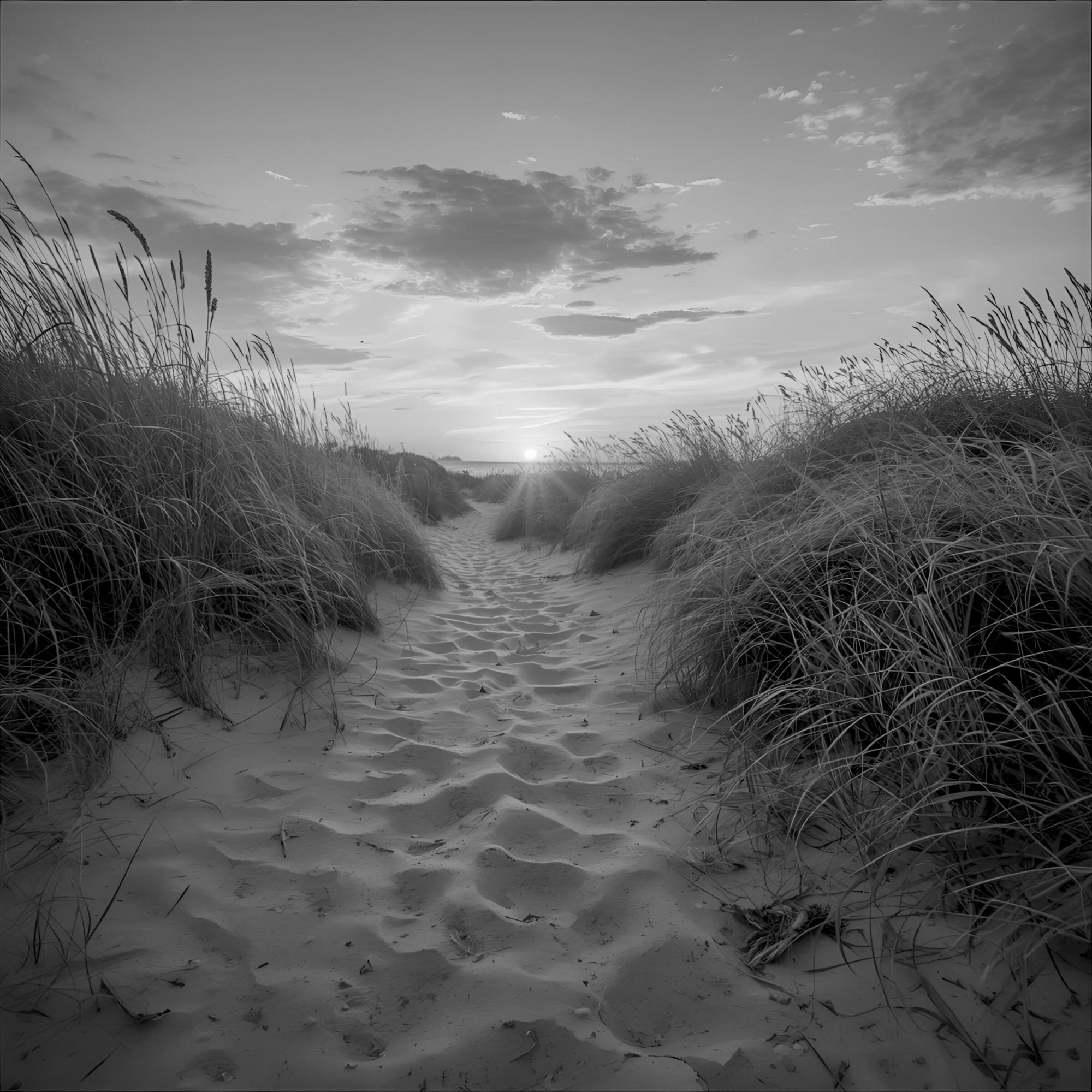Black and White Beach Path Print | Coastal Dune Sunset Photography | Minimalist Seascape Wall Art - Image 13