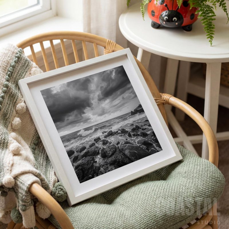 Dramatic Black and White Storm Coast Photography Print | Moody Ocean Wall Art