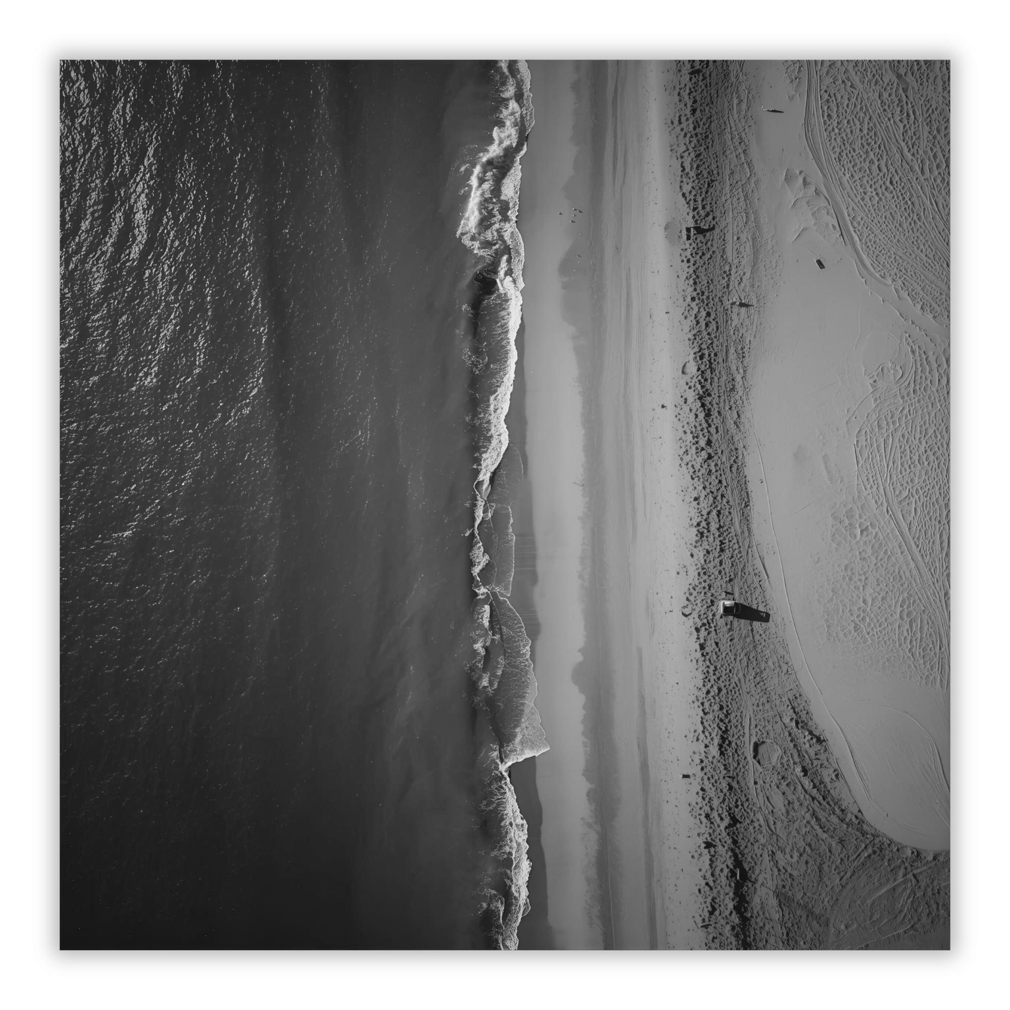 Aerial Beach Print | Black and White Coastal Photography, Minimalist Ocean Wall Art - Image 4