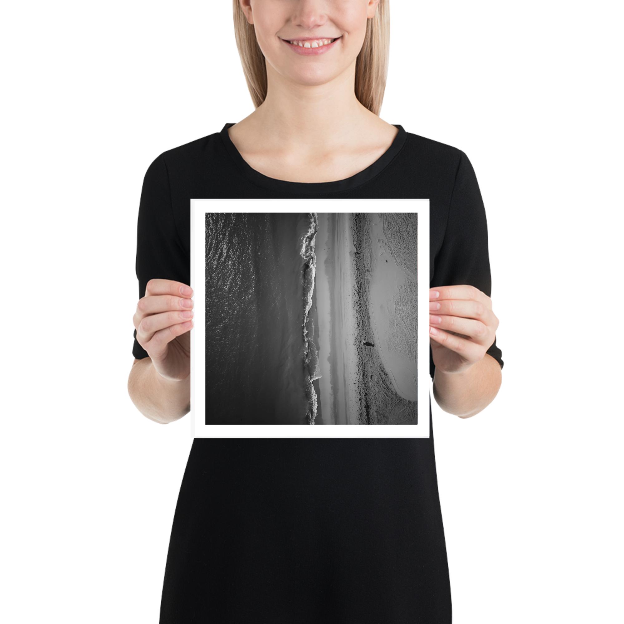 Aerial Beach Print | Black and White Coastal Photography, Minimalist Ocean Wall Art - Image 5