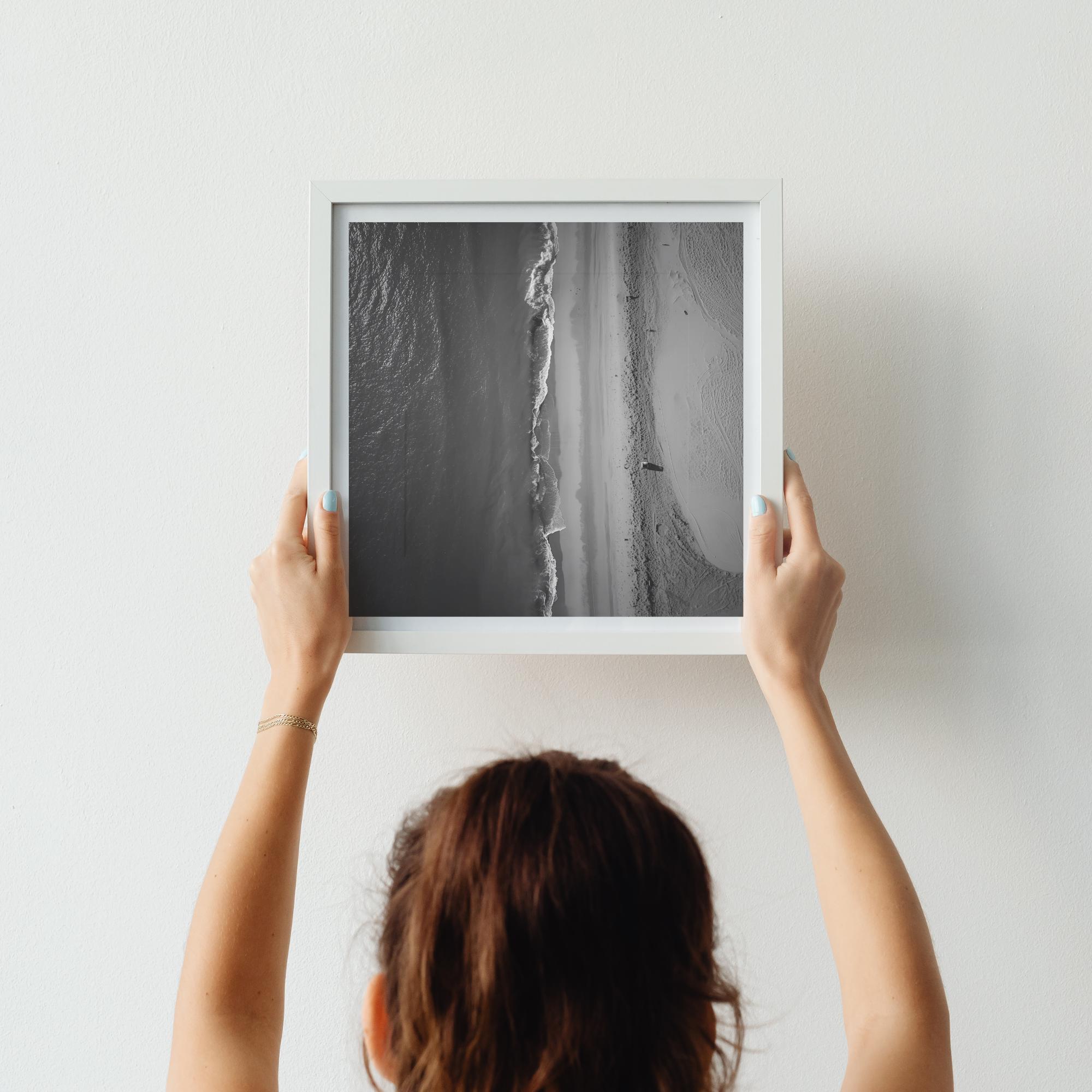 Aerial Beach Print | Black and White Coastal Photography, Minimalist Ocean Wall Art - Image 10
