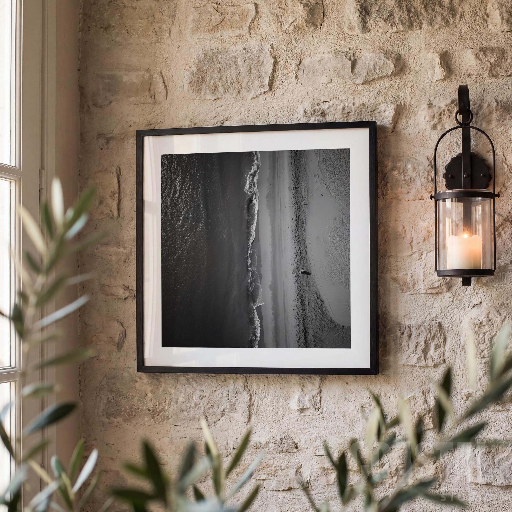 Aerial Beach Print | Black and White Coastal Photography, Minimalist Ocean Wall Art - Image 2