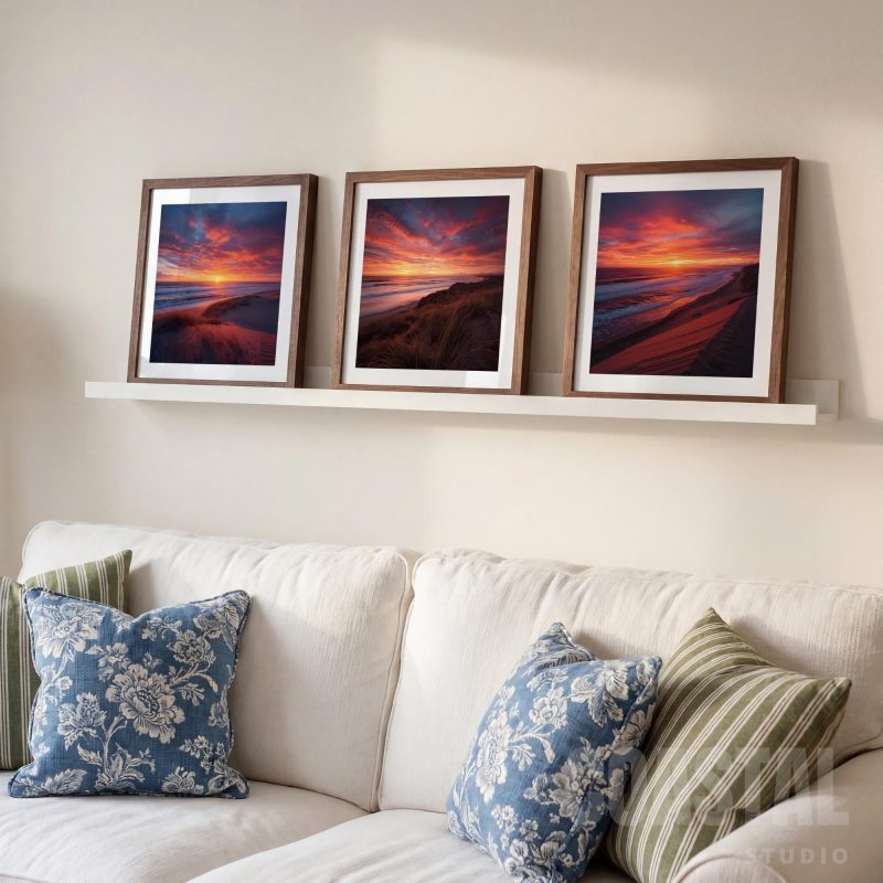Set of 3 Coastal Sunset Beach Prints | Dramatic Seaside Landscape Photography Wall Art