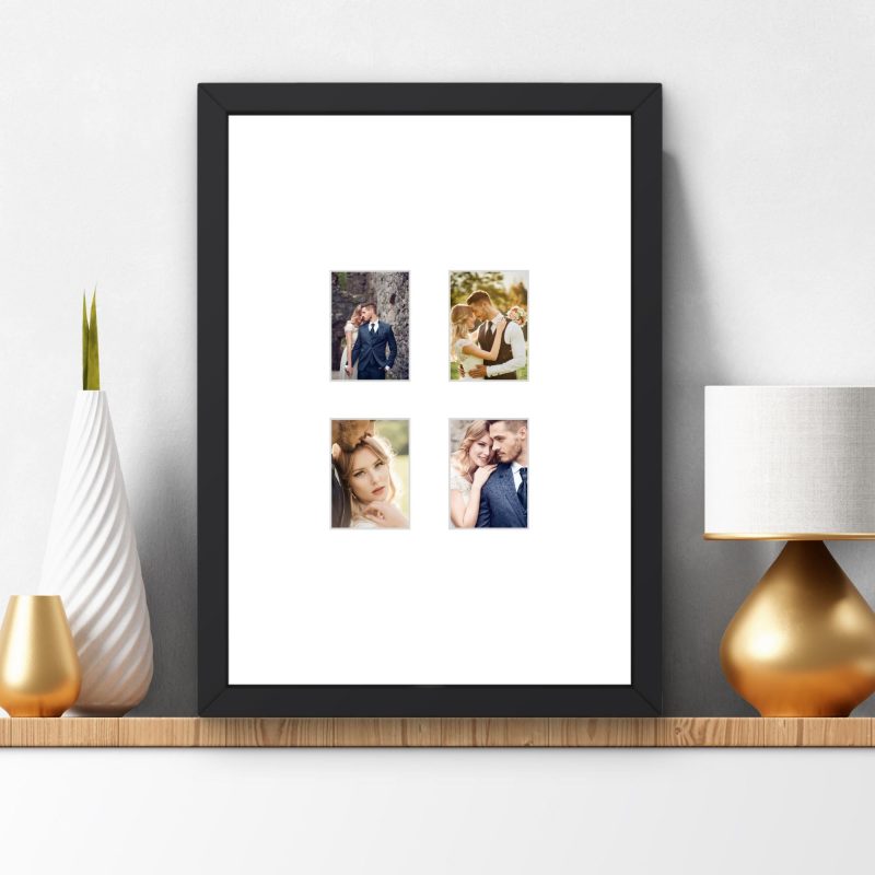 Instax Mini 4 Photo Collage Frame – A4 Black Wooden Display – Wall Shelf Holder