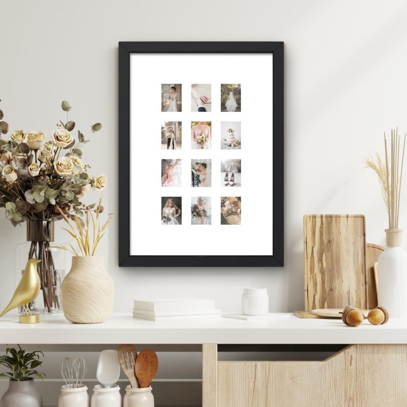 Instax Mini Photo Collage Frame | A3 Wooden Wall Display, Black/White Memories